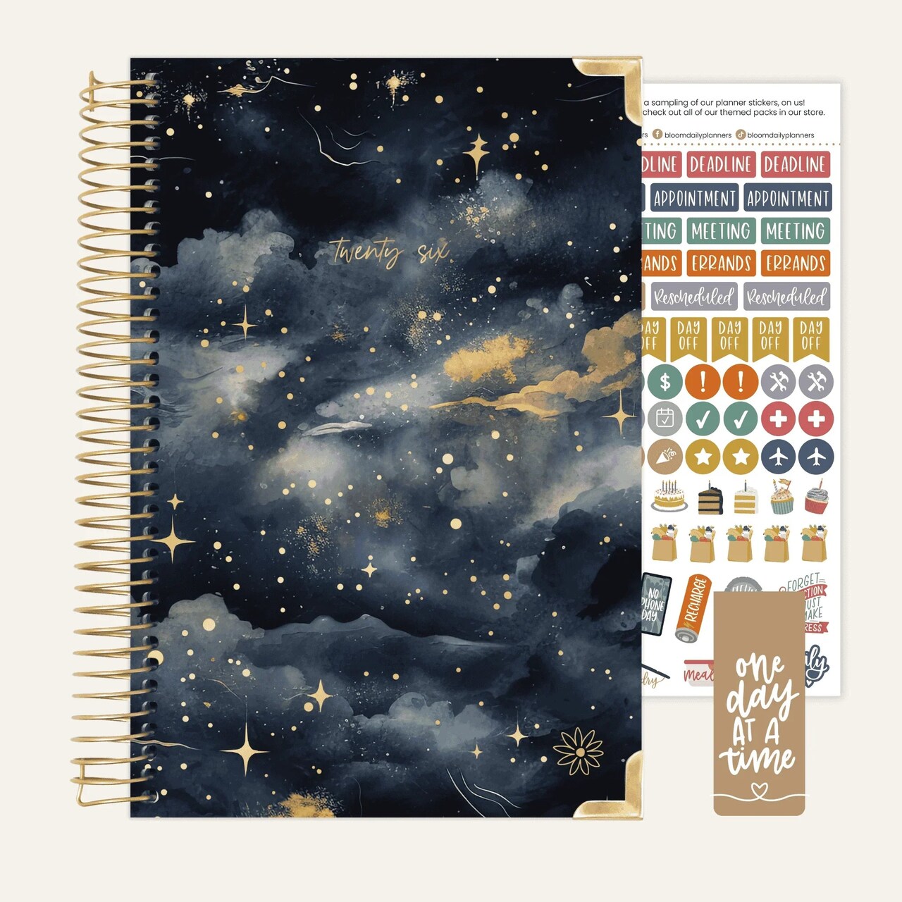 bloom daily planners 2026 Hard Cover Weekly & Monthly Planner, 5.5" x 8.25", Midnight Sky